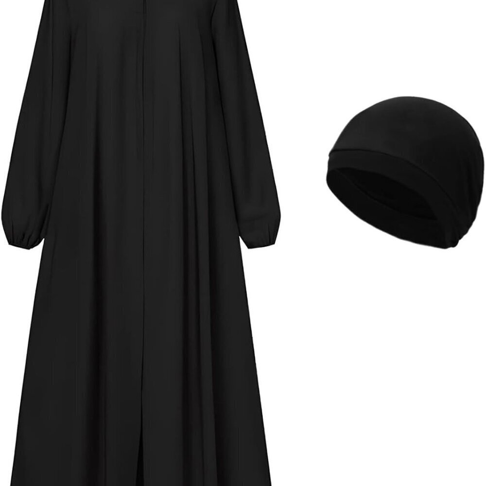 Women's Muslim Abaya Dress Polyester Blend Long Sleeve Zipper Pockets